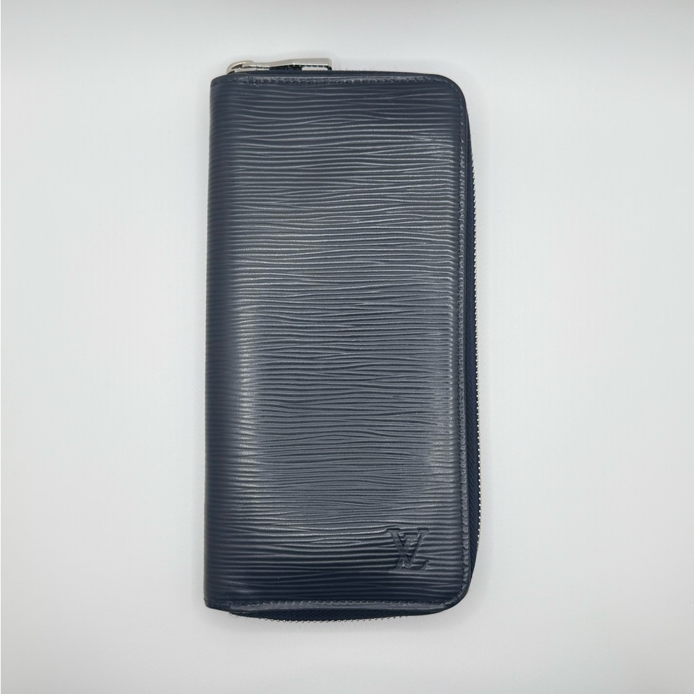 Louis Vuitton Epi Vertical Leather Zippy Around Long Wallet Navy Blue